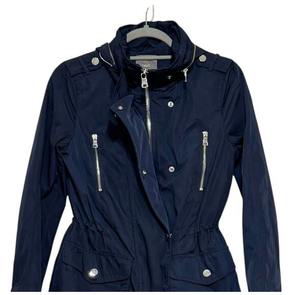 NEXT Women’s Navy Blue Cinched Waist Hidden Hood Utility Jacket Size Small 4 - Picture 4 of 12